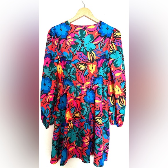 Cupshe Floral Print Peasant Sleeve Mini Dress Sz Medium Lightweight V Neck - Picture 4 of 9